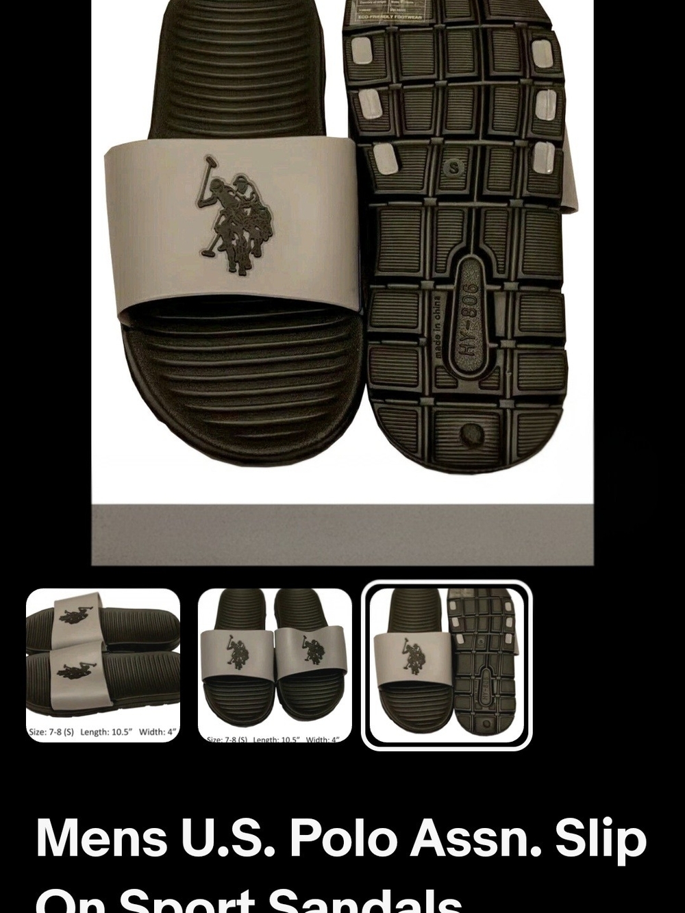 U.S. Polo Assn. slip-on sport slide sandals Size 11-12 Gray Black New Never Worn